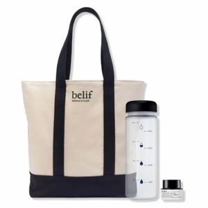 Belif 3pc Tote Bag Water Bottle Aqua Bomb Sample Set